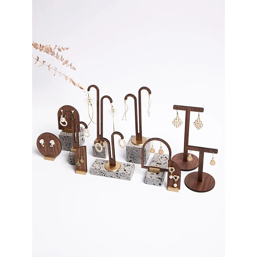 Jewelry rack walnut fungus ring wearing creative high-end jewelry store display receive earrings jewelry display props