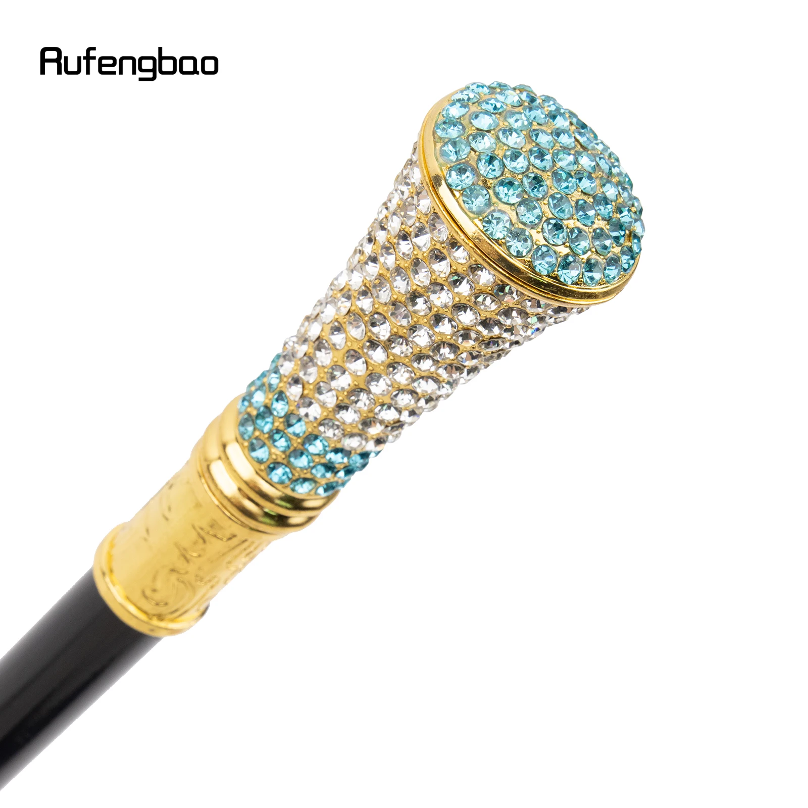 Golden Green Artificial Diamond Walking Cane Fashion Decorative Walking Stick Gentleman Elegant Cosplay Cane Crosier 92.5cm