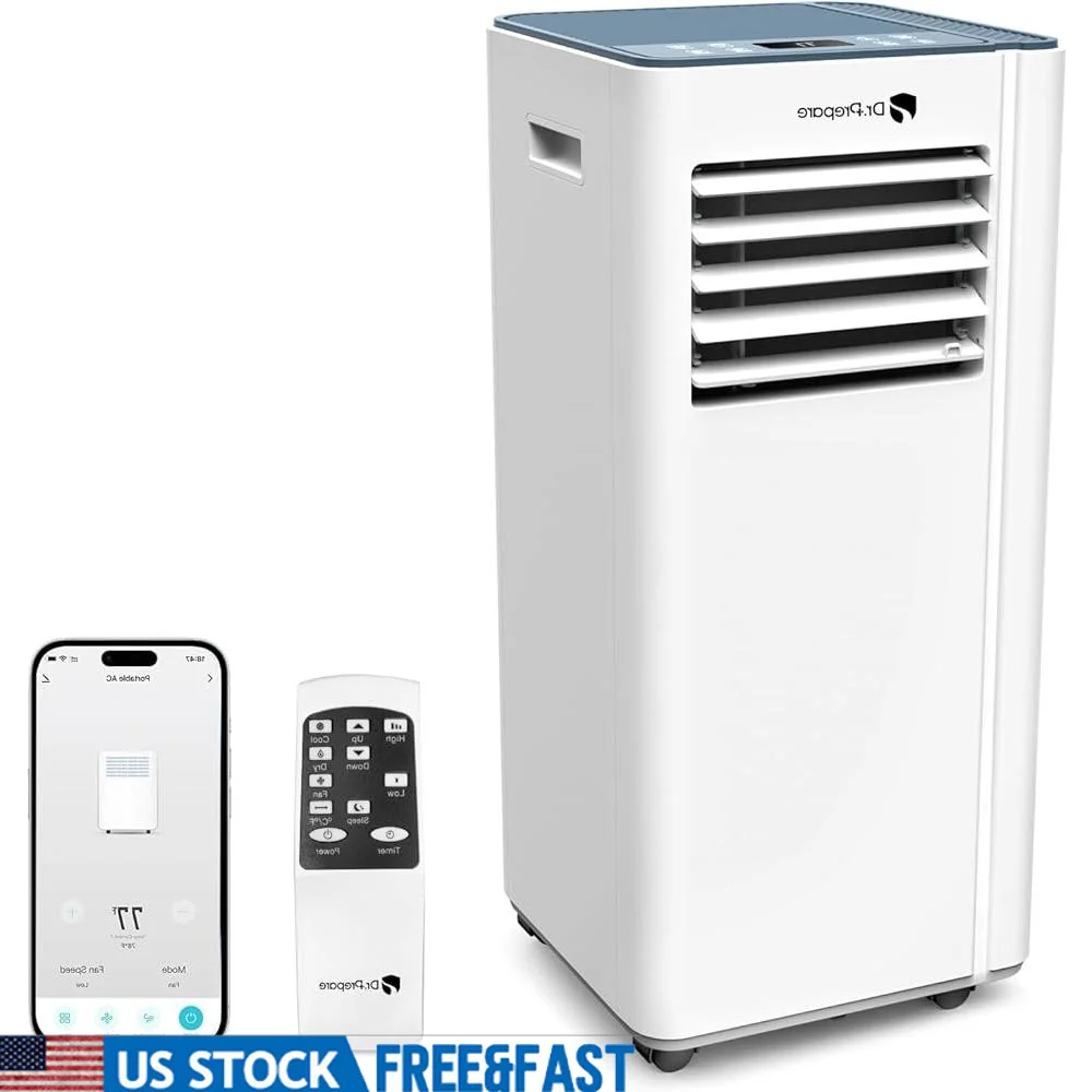 8000 BTU Portable Air Conditioner WiFi Cooling Dehumidifier Fan Sleep Mode Smart App Control Remote Adjustable Timer Quiet