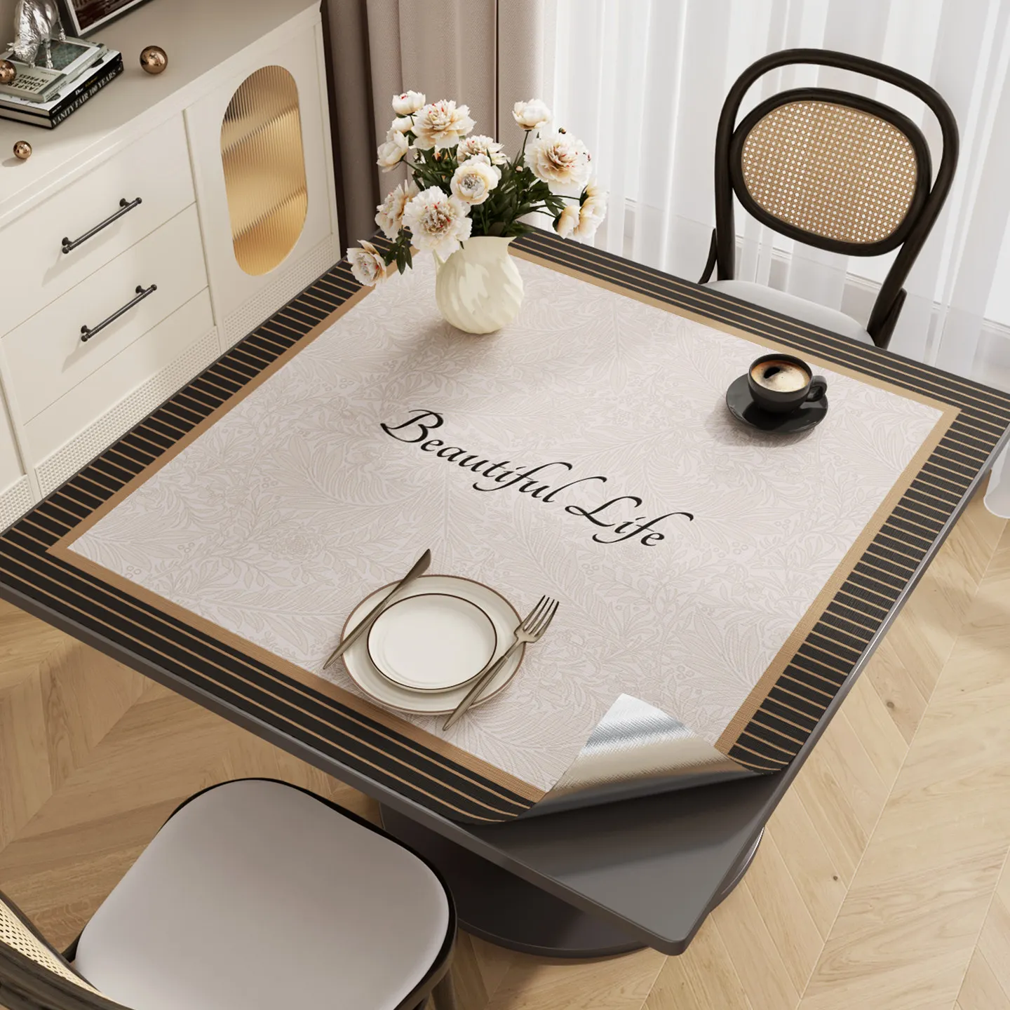VIKAMA Square Table Mat Waterproof Oil-proof Light Luxury Non-slip for Dining Coffee Table