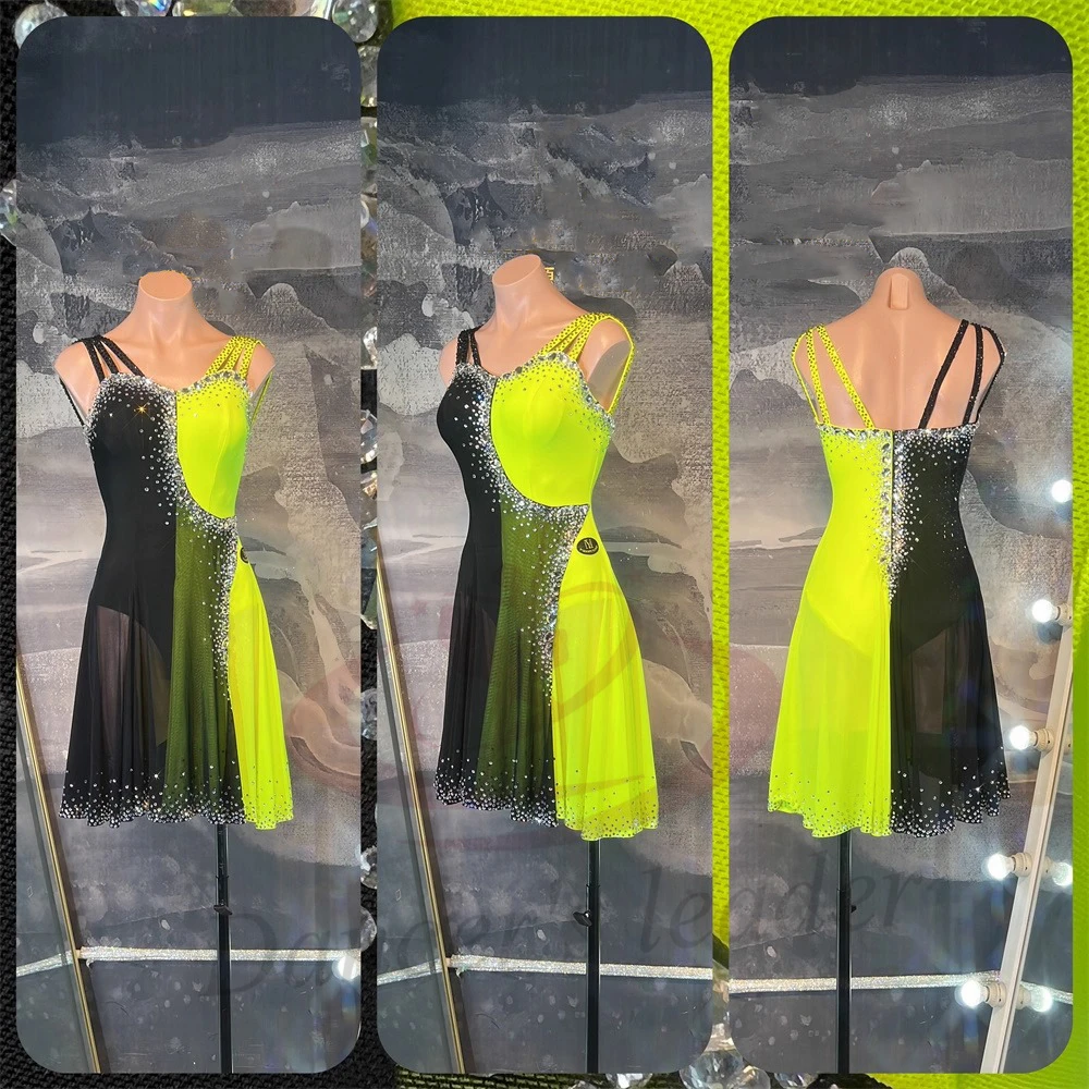 Latin Dance Adult And Children'S Dress High-End Custom Splicing Color Mesh Cha Cha Tango Women'S Professional Clothing