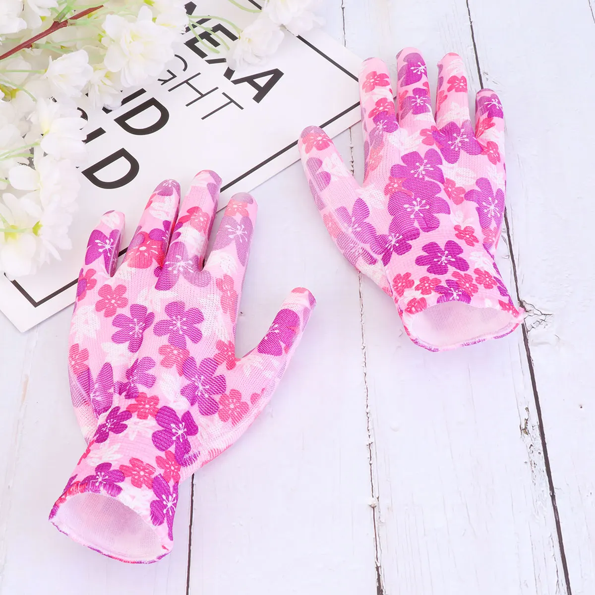 

6 Pairs Printing Gardening Gloves Protective Gloves PU Safety Gloves Hand Protector for Home Public (Flower, 21x8cm)
