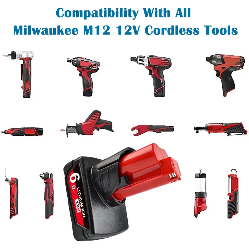 For Milwaukee 12V Battery Adapter For Impact Grinder Drill Tools Compatible M12 XC 48-11-2411, 48-11-2401 Tool Battery