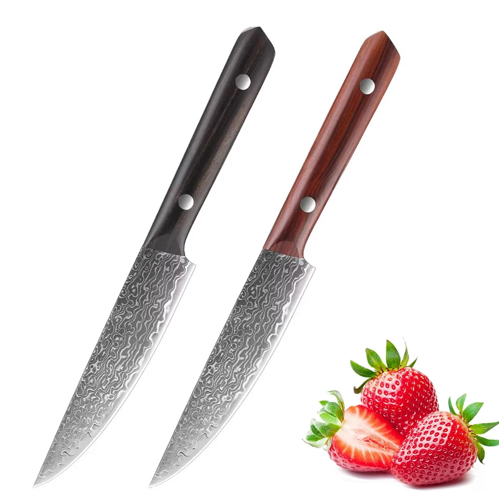 Japanisches Schälmesser aus Damaststahl, 5,5 Zoll, Allzweckmesser, Steakmesser, Full Tang, professionelles Damast-Schälmesser für die Küche