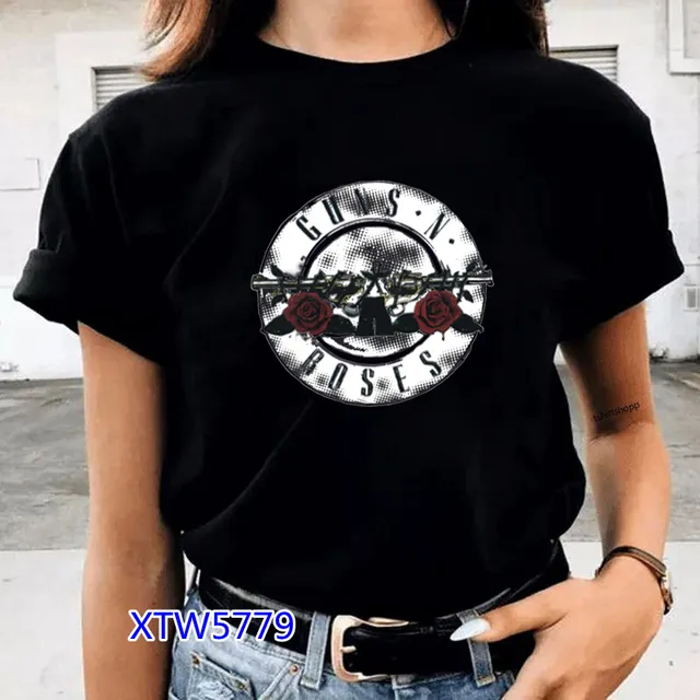 GUNS and Roses rock band T Shirt damski nadruk oversize streetwear t-shirt damski punk letnie topy odzież damska dropshipping