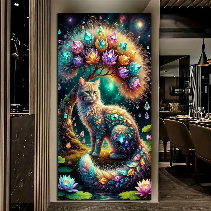 

Cat and Flower Large Size New Diy Diamond Painting Kits Abstract Art Animals Full Drill Mosaic Embroidery Pictures Wall Decor