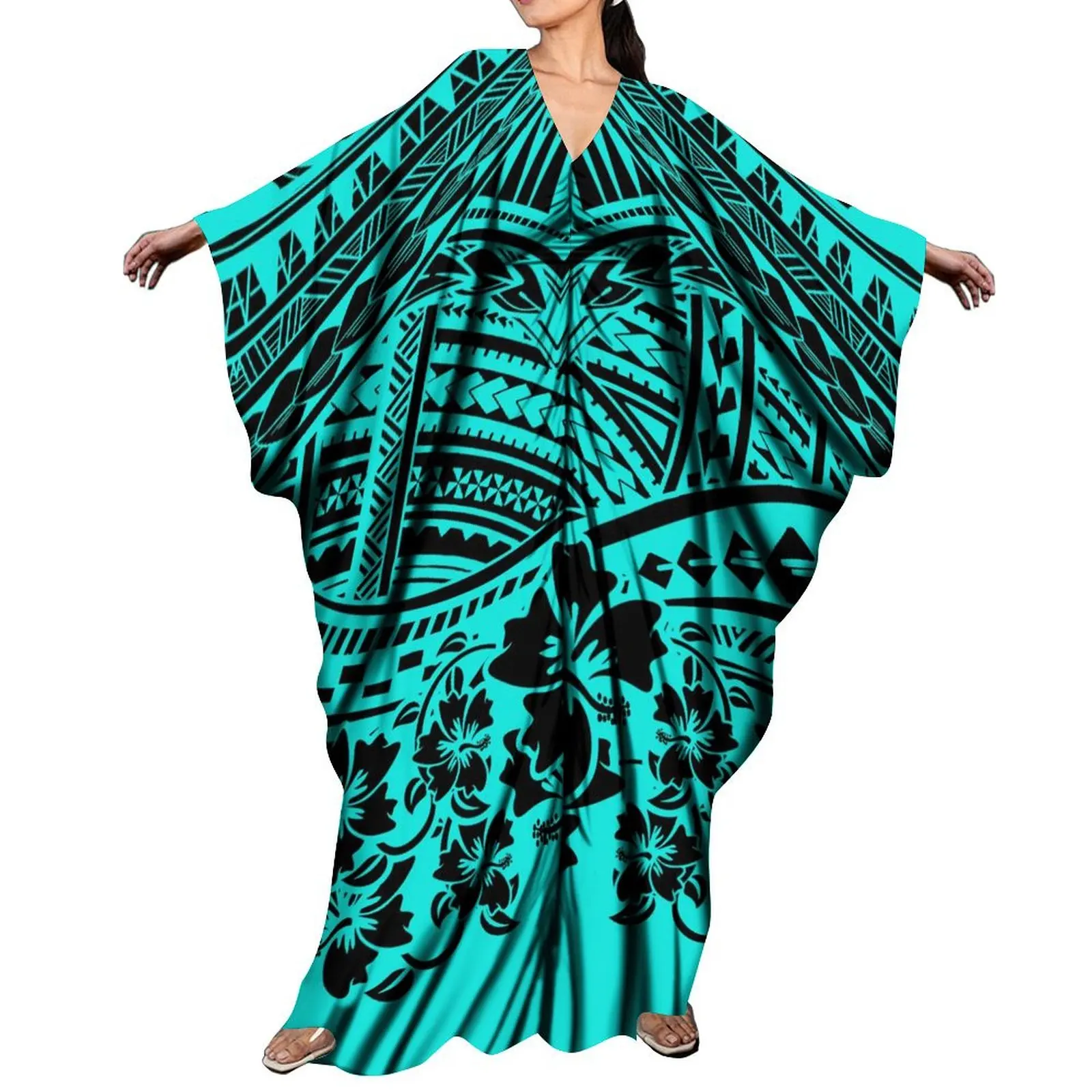 Nowy projekt polinezyjski z nadrukiem w stylu Tribal dużych ludzi poncza sukienka w stylu Vintage etniczne sukienki Kaftan Plus Size kobiety na co