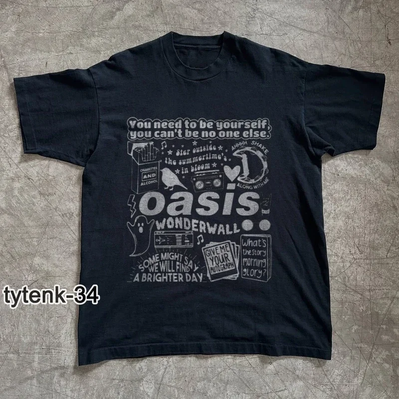 2025 واحة أيرلندا ثلاثي الألوان شعار غالاغر براذرز صور محبوبة ومطروعة على الوجهين للجنسين تي شيرت Ins Y2k العلامة التجارية الجديدة الساخنة #4