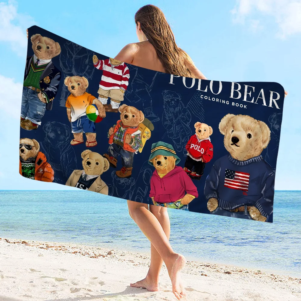 Cute Teddy Bear Happy Anime Beach Swimming Towel Soft Absorbent Washcloth Children\'s Gifts for Kids Travel Camping Gym