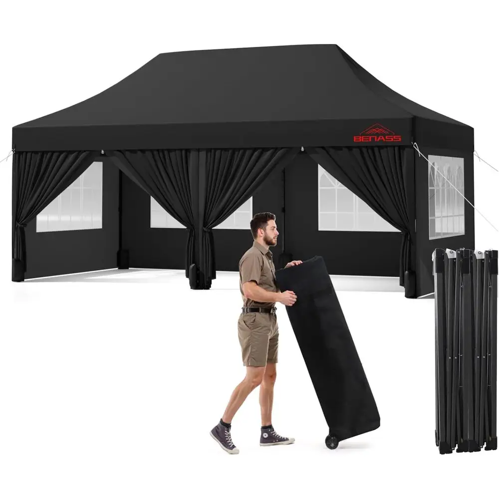 

10x20 Heavy Duty Up with 6 Sidewalls, 550D Commercial Easy Up Tent, Waterproo Outdoor Party Event Tent with Roller Bag, Black
