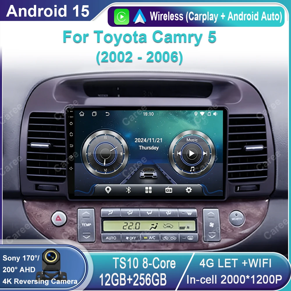 

Android 15 Carplay Car Radio For Toyota Camry 5 2002 2003 2004 2005 2006 Multimedia Video Player GPS Navigation 2 Din DVD Stereo