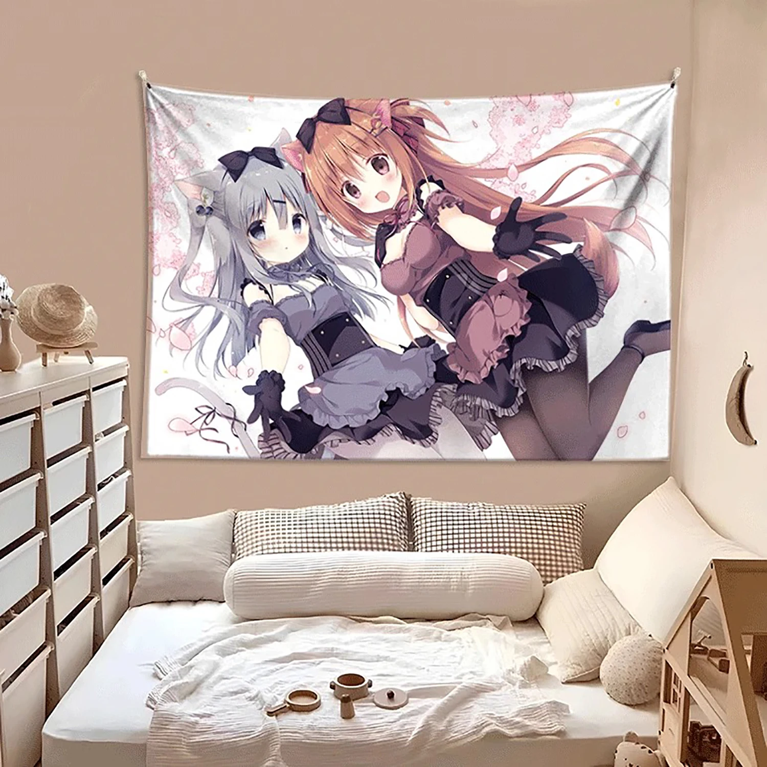 Kawaii style girl hanging cloth cartoon dormitory bedroom bedside tapestry wall background cloth rental house decorative cloth