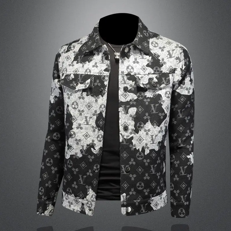 Men's spring and autumn denim jacket ins middle-aged and young casual jacquard jacket European station men's trendy top