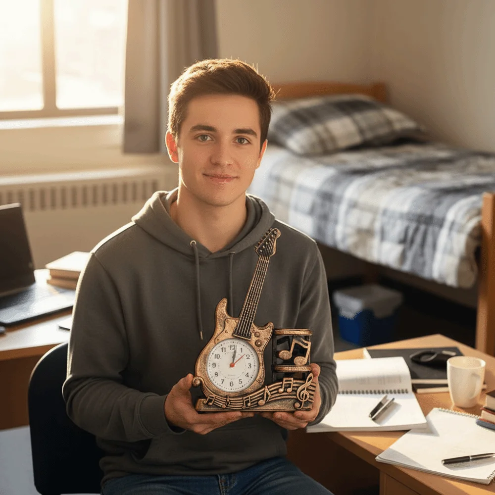 Battery Powered Guitar Alarm Clock Stylish Violin Chic Creative Desktop Ornament Clock Creative Design Pen Holder Clock