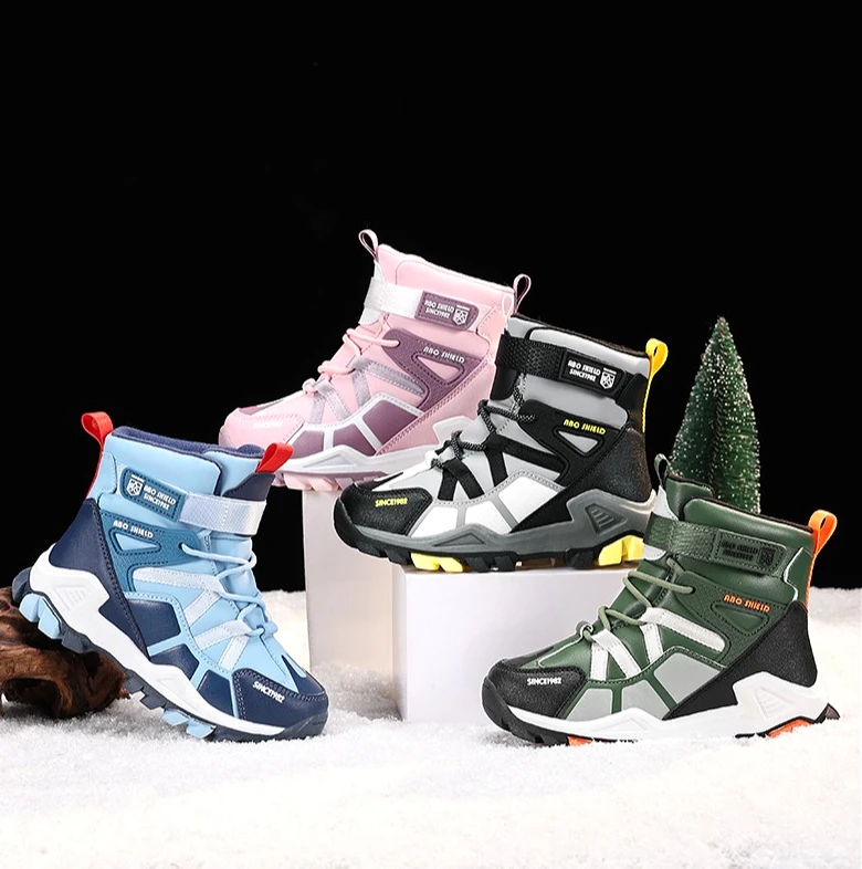 

New Girls Snow Boots Winter Fashion PU Upper Thick Fleece Lining Kids Cotton Boots Anti-Slip Warm Luxury Childrens Outdoor Shoes