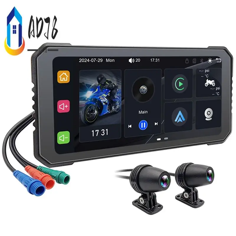 

AD78-6,25-дюймовый мотоциклетный видеорегистратор, беспроводной Carplay для Android, авто, GPS-навигатор, Bluetooth, водонепроницаемый сенсорный экран