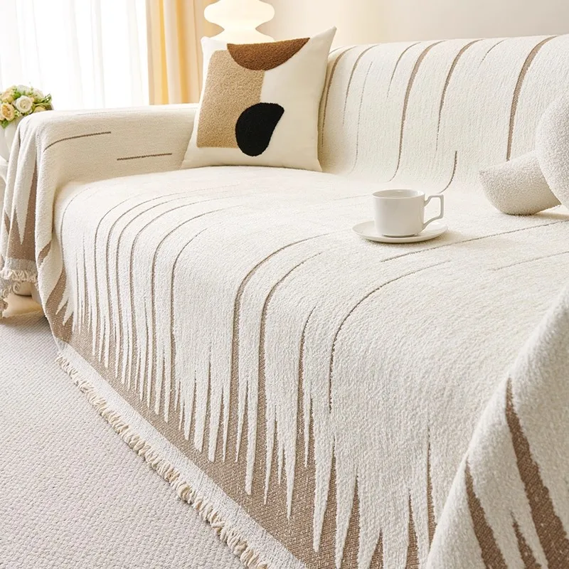 Flauschiges, geometrisches Jacquard-warmes, weiches Sofa-Handtuch mit Quasten, für Wohnzimmer-Couchbezug, Decke