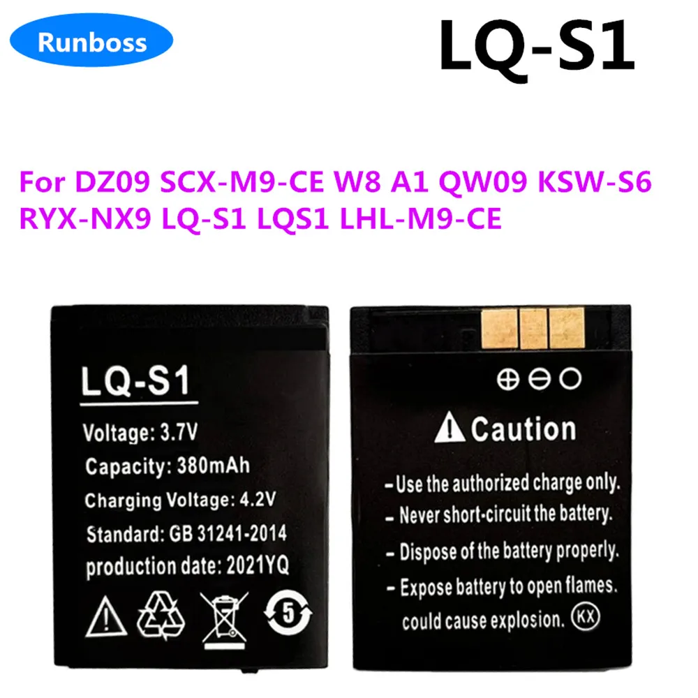 LQ-S1 LQS1 RYX-NX9 YQ-NX9 Smart Watch Battery 380mA 3.7V Lithium Rechargeable Battery For SmartWatch DZ09 W8 A1 QW09 KSW-S6