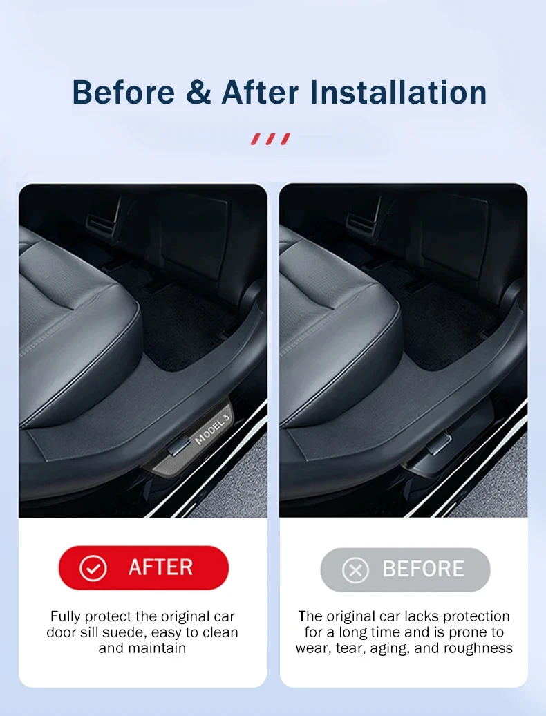 Für Tesla Modell 3 Highland Vorne Hinten Einstiegsleisten Wrap Abdeckung Anti Scratch Edelstahl Tür Sill Streifen Platte Auto Zubehör – Detail 4