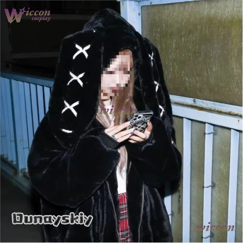 2025-winter-clothing-women's-jackets-harajuku-rabbit-ears-punk-black-coats-thicked-furry-zipper-oversized-y2k-tops-abcdsss@