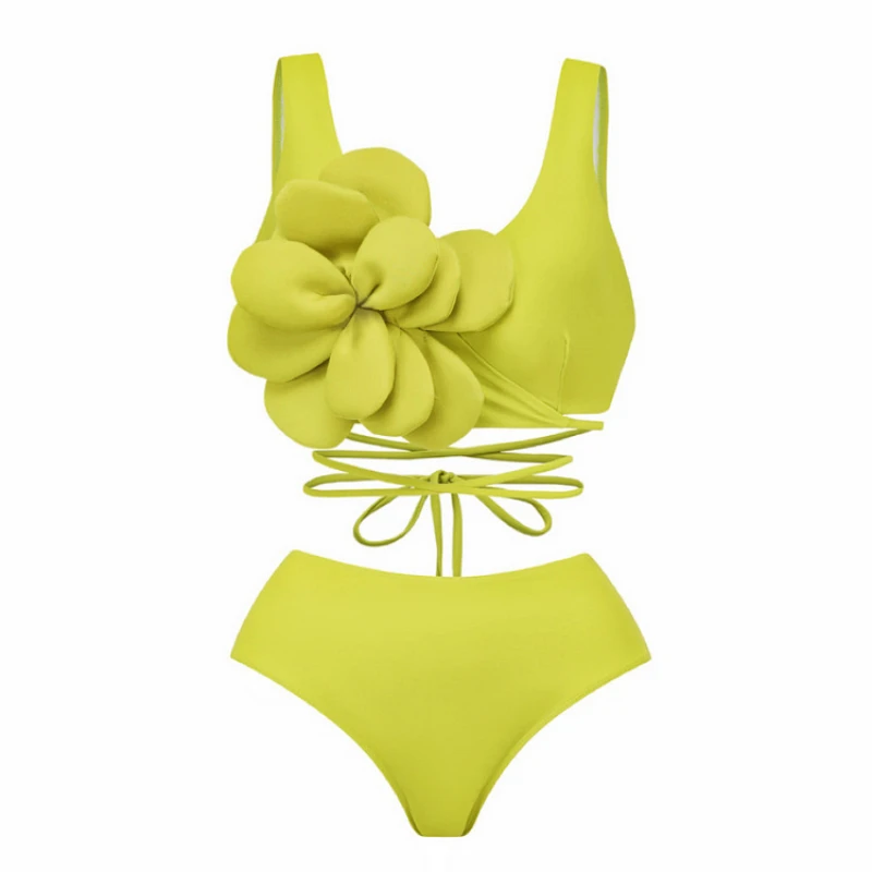 MUOLUX New Fashion Floral Solid Bikinis Sets Swimwear Women Bandage Swimsuit Women 2024 Cover Up Bikini Luxury Designer Beach