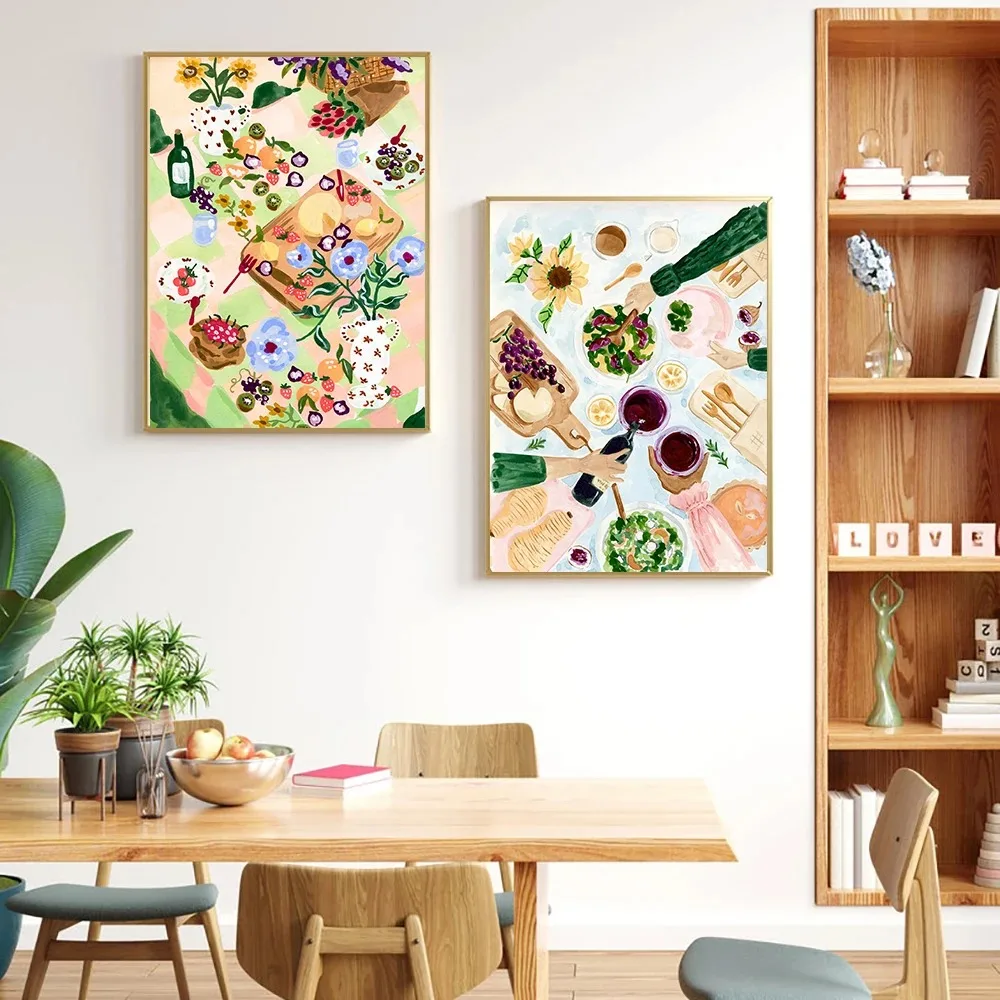 Food Brunch Toast Pancakes Pastries and Coffee Posters Flower Shop Floral Canvas Painting Prints Picture Art for Kitchen Decor