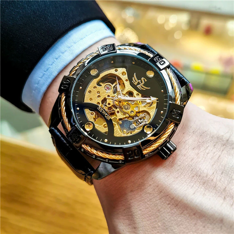 New High-End Automatic Mechanical Watch with Double-Sided Hollow Design for Men, a Classy Business Fashion Simple Wristwatch, an Elegant Men's Watch Suitable for Both Business and Casual Wear, Does Not Require Batteries.