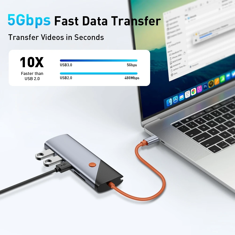 9-in-1 USB C Hub,4K60Hz HDTV+DP,One Tap Screen Off,USB3.0 5Gbps x3,GigabitEthernet,PD 100W,SD/TF,for Laptop Desktop Home Office.