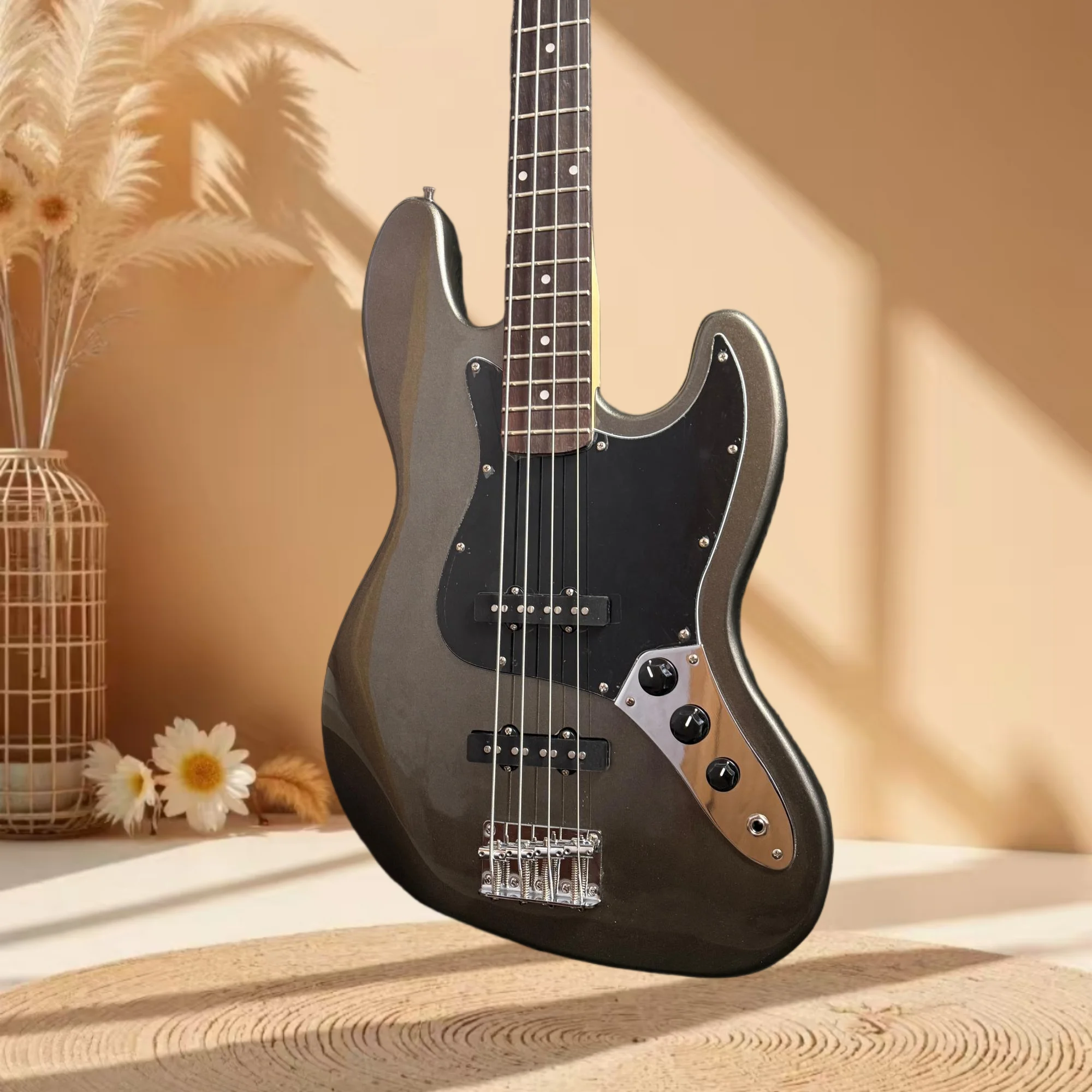 

Электрогитара Grey Black Jazz Bass SQ с корпусом из ольхового дерева, фиксированный бридж, бесплатная доставка, подарок