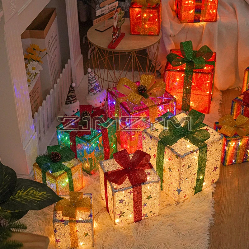 Christmas Glowing Gifts Box Decoration Ornament Lighting Box Outdoor Light Lighting Xmas New Year Home Yard Decor