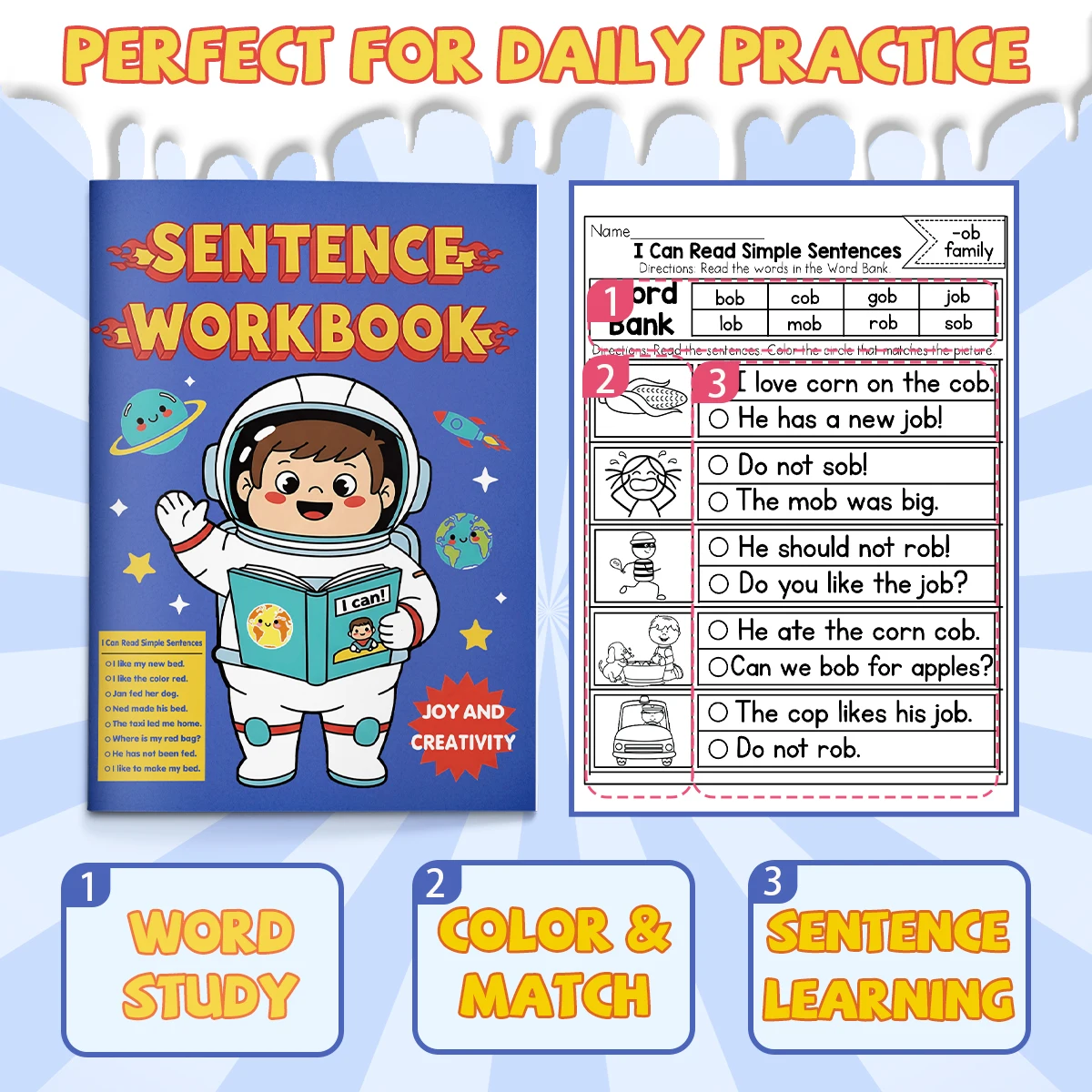 Kids English Sentence Activity Book, Fun Simple Sentence Practice, Develop Children's Reading & Writing Skills