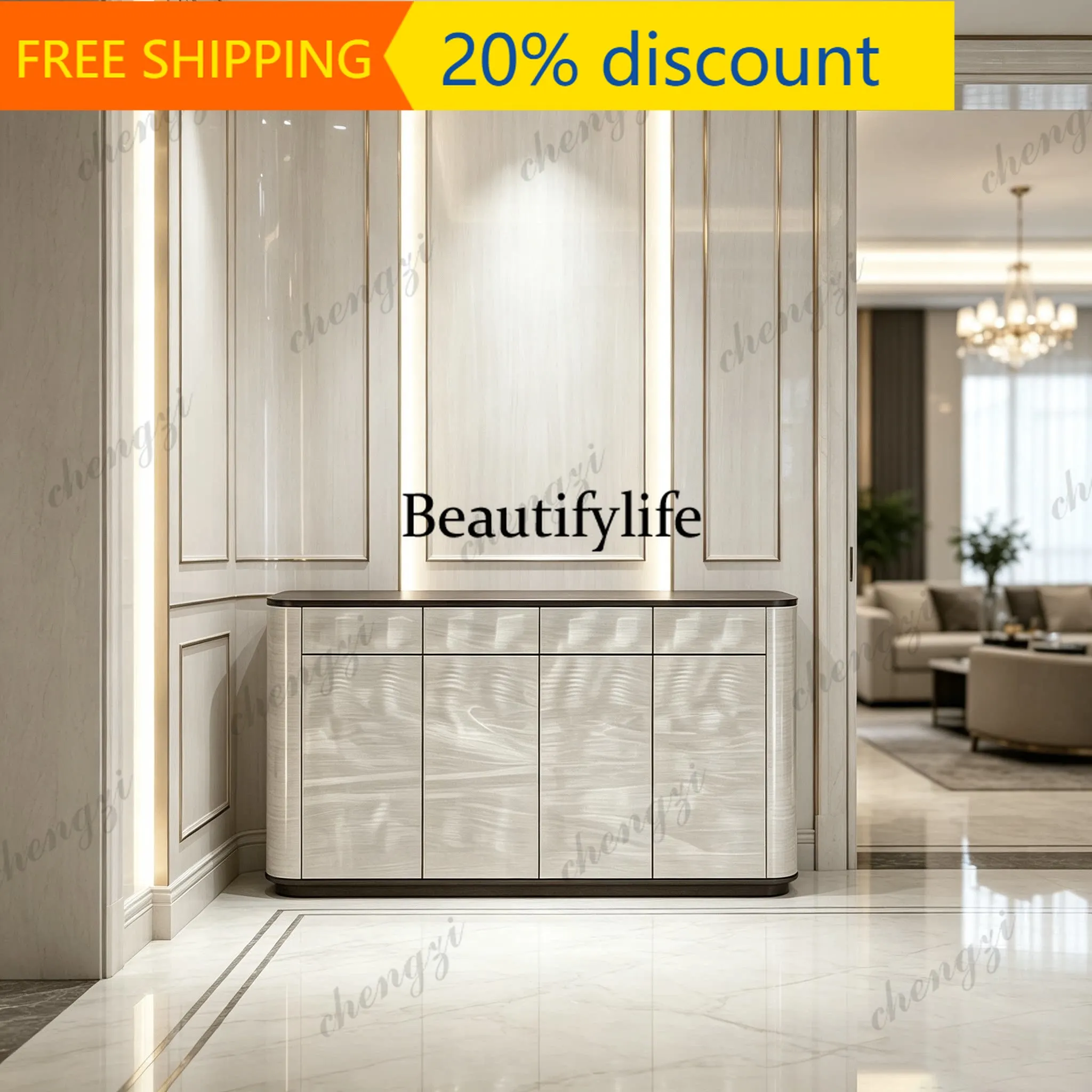 CC Light luxury entrance shoe cabinet minimalist shadow wood veneer paint locker floor storage cabinet