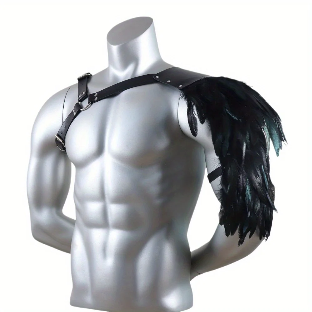 Spallacci vintage in pelle di piume medievali e cinghie pettorali vichinghe - Accessori per costumi da uomo cosplay di Halloween per giochi di ruolo