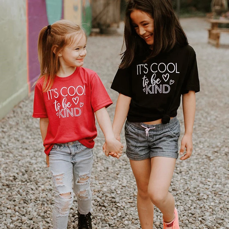 Its Cool To Be Kind Kids T Shirt 100 Cotton Graphic Tee Letters Printed Childern T-shirt Short Sleeve O Neck Tshirt 150cm Top