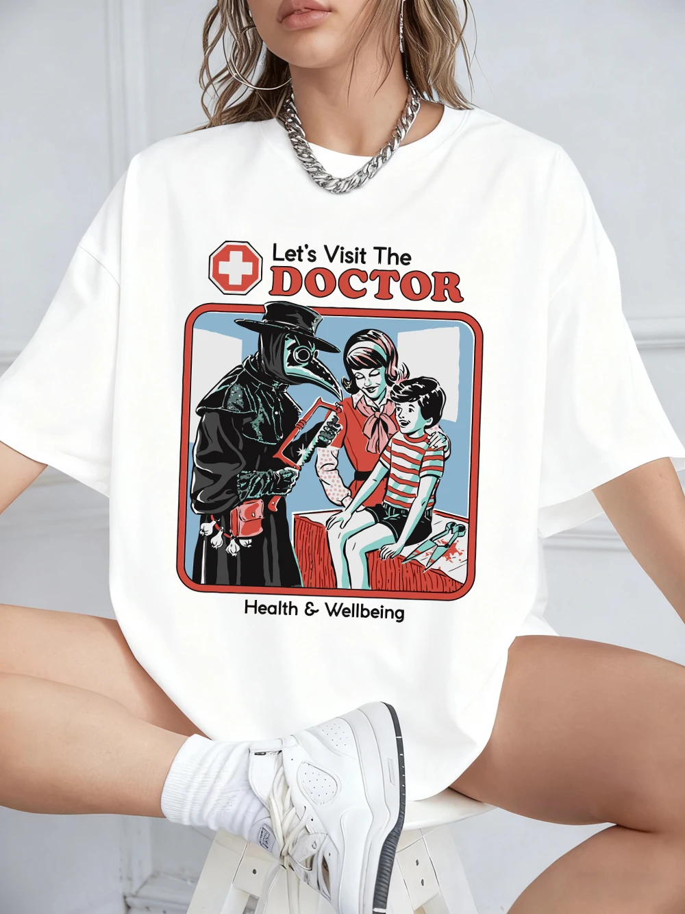 The Treating Doctor Bedruckte T-Shirts für Damen, Baumwolle, Sommer, kurzärmelig, bequem, locker, O-Ausschnitt, T-Shirt, Basic-Damenkleidung