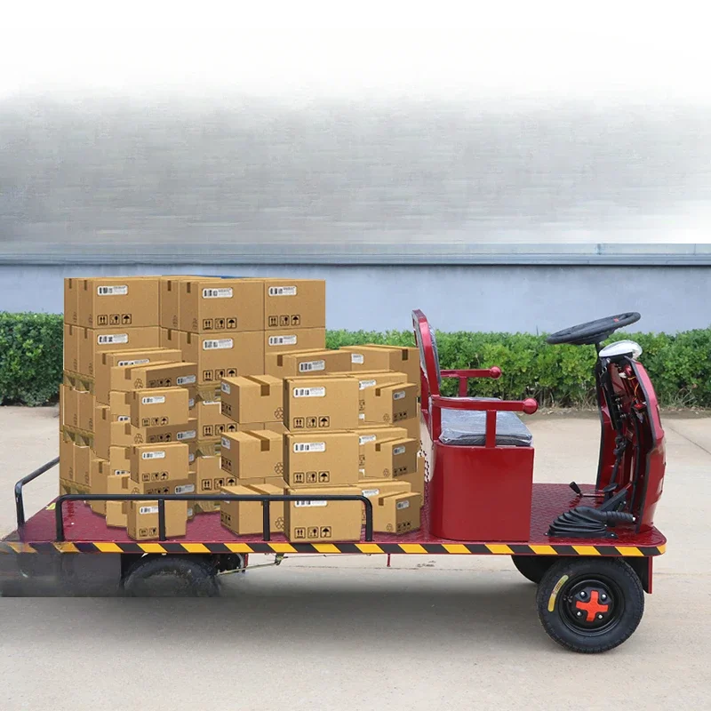 

Electric flatbed car steering wheel type, new four-wheeled flatbed transporter, warehouse pulling goods