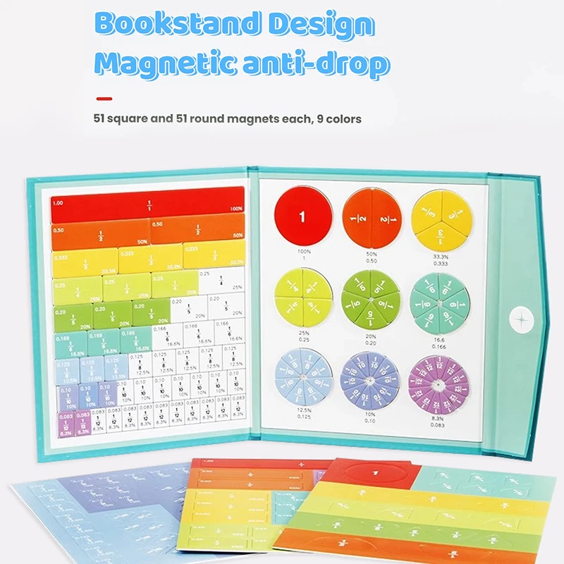 Livre de fractions magnétiques pour enfants, livre de démonstration de fractions magnétiques, ensemble de carreaux et de cercles de fractions magnétiques