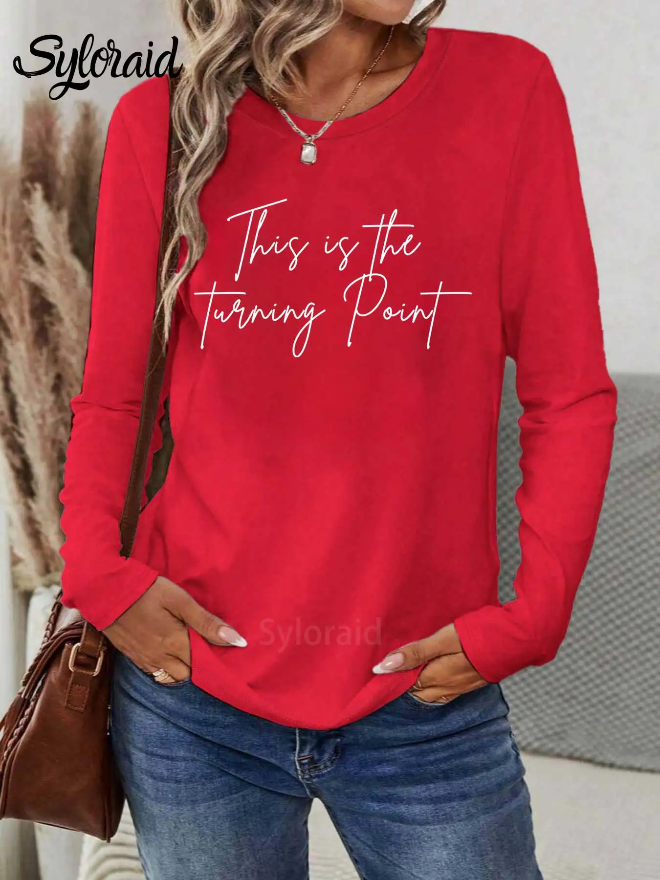 تي شيرت نسائي طويل الأكمام هذا هو نقطة الدوران تي شيرت الحرية المحافظة قميص عصري برقبة دائرية كاجوال #3