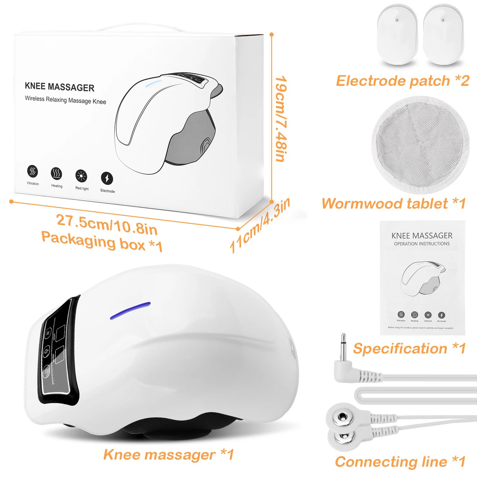

Electric Knee Massager Adjustable Temperature Vibration Cordless Knee Massager with LED Screen White Knee Massage Device