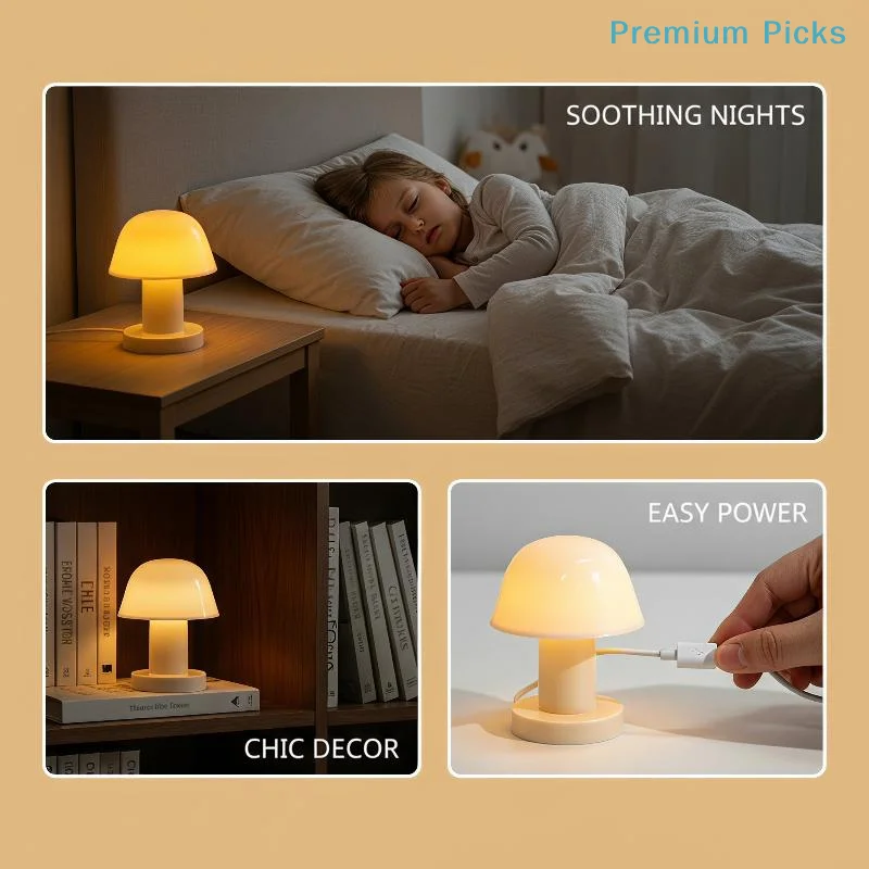 portableMini Cute Mushroom LED Light Battery Operated Portable Night Lamp for Bedroom Coffee Bar Home Gift Decor
