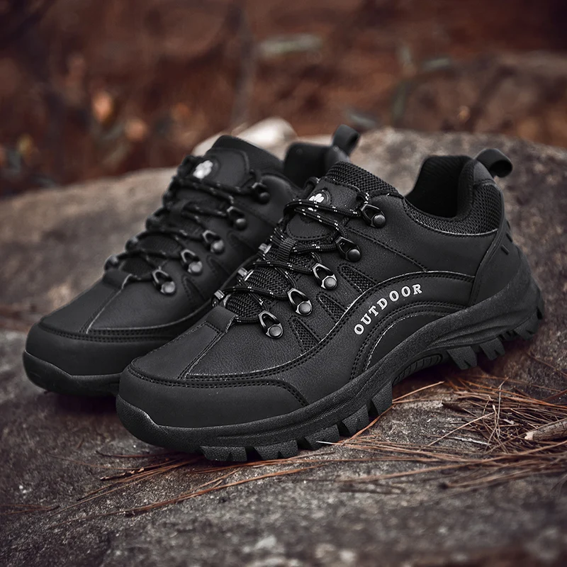 Autumn Low Top Hiking Shoes Large Size 48 49 Black Outdoor Sports Men's Shoes Leather Wear-Resistant Mountain Climbing Shoes Men