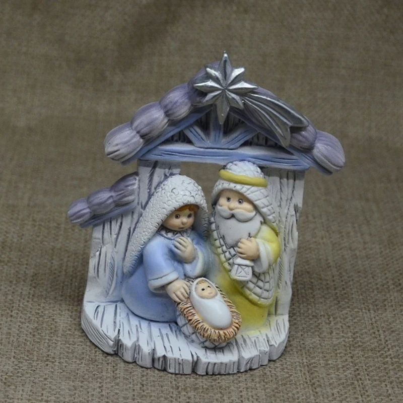 Christmas Nativity Scene Set Resin Jesus Birth Statue Nativity Manger Ornament Religious Figures Decorations