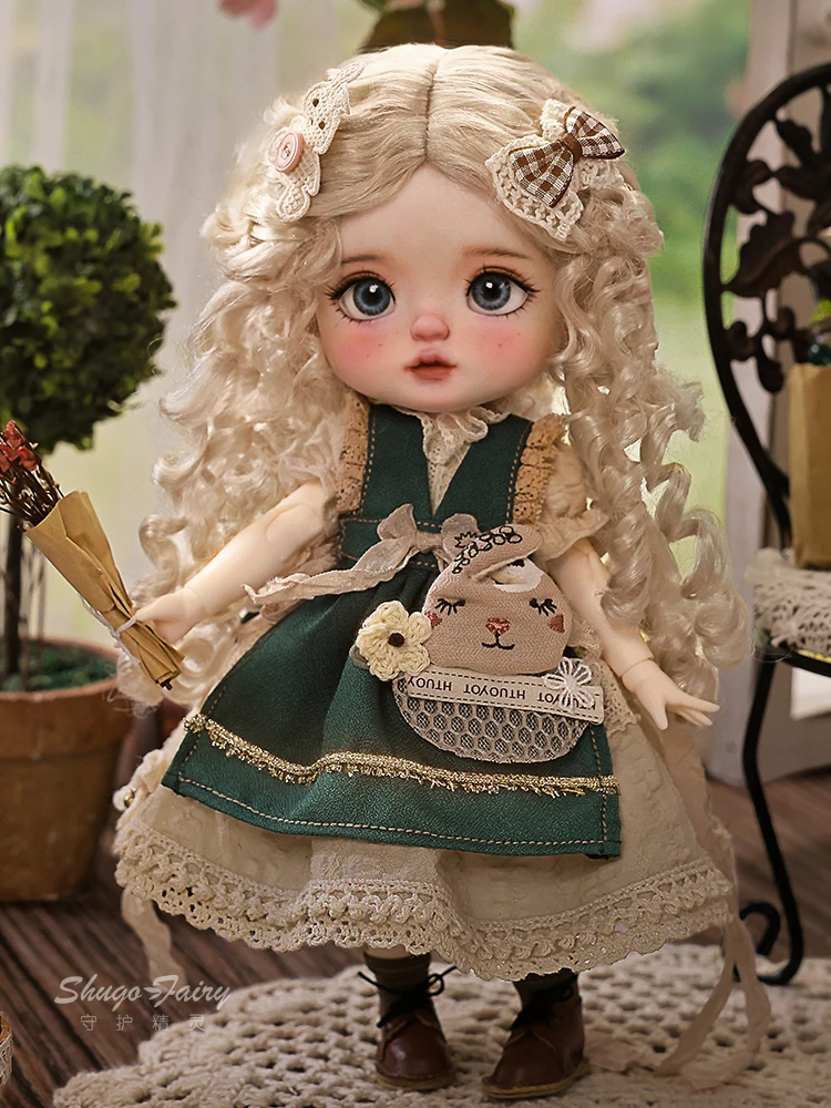 Official Genuine 6-Point Bjd Doll Plums Big Head Doll Retro Countryside Style Curly Hair Cute Sd Doll Girl'S Birthday Gift Stock