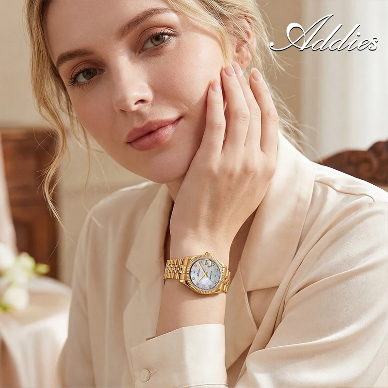 ADDIES Luxury Brand Women's Watch 585 Quartz Watches Sapphire Glass 50M Waterproof 316L Stainless Steel Business Ladies Watches