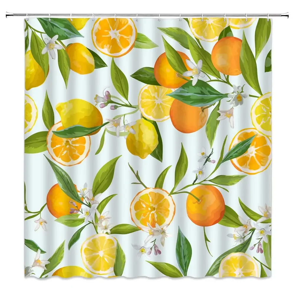 Fruit Shower Curtain Watercolor Orange Peach Lemon Strawberry Orange Papaya Cute Colorful Bathroom Decorative Shower Curtains