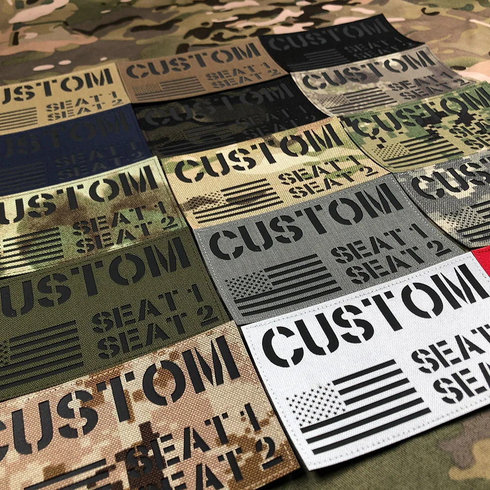 15cm Custom Logo Flag Laser Cut IR IFF Infrared Reflection Back Patch Name Tapes Black Letters Morale Tactics Military Airsoft