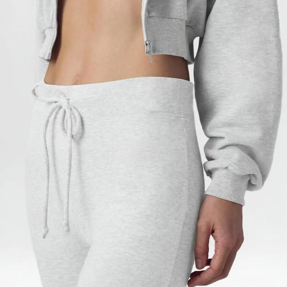 Women Fitness Set Crop Zip Top High Waist Wide Leg Trousers Slimming Athletic Running Yoga Training Sportswear