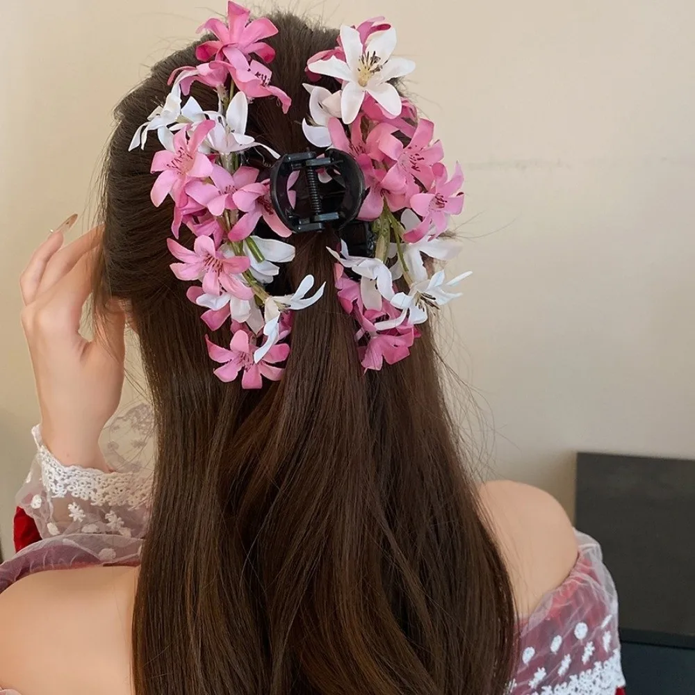 

Sweet Acrylic Flower Hair Claw Colorful Ancient Style Hair Crab Clip Cloth Korean Style Ponytail Holder Cheongsam