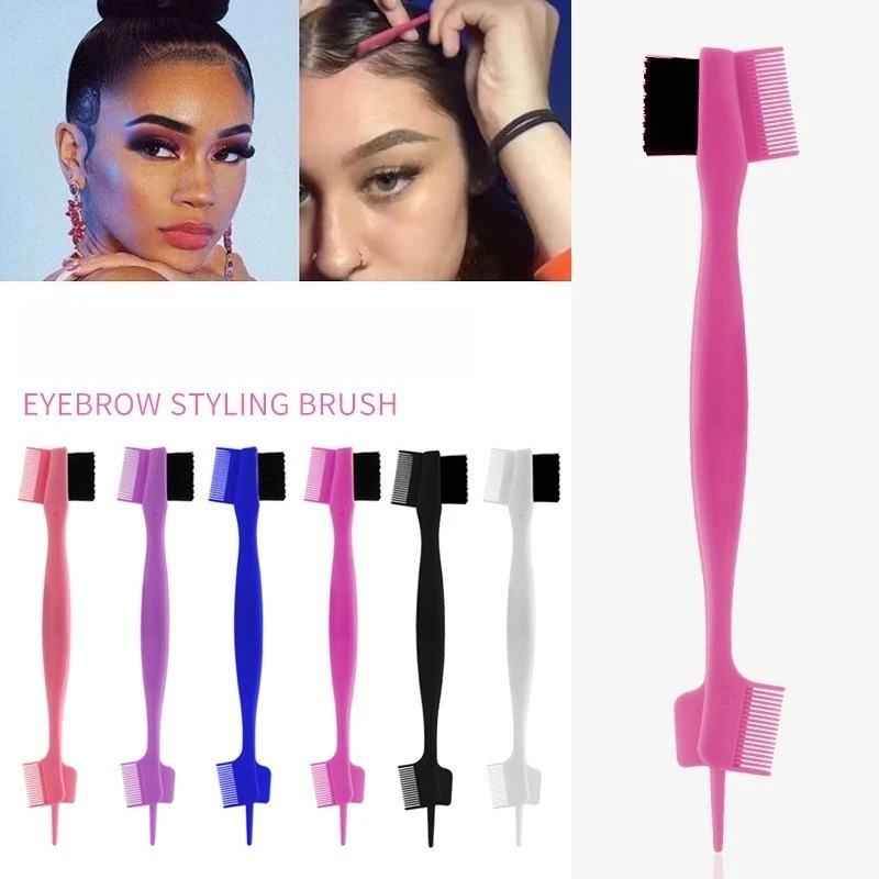 Edge Control Brush Dual Ended Eyebrow Brush For Baby Hair Styling Spoolie Grooming Comb Fine Angled Makeup Brush