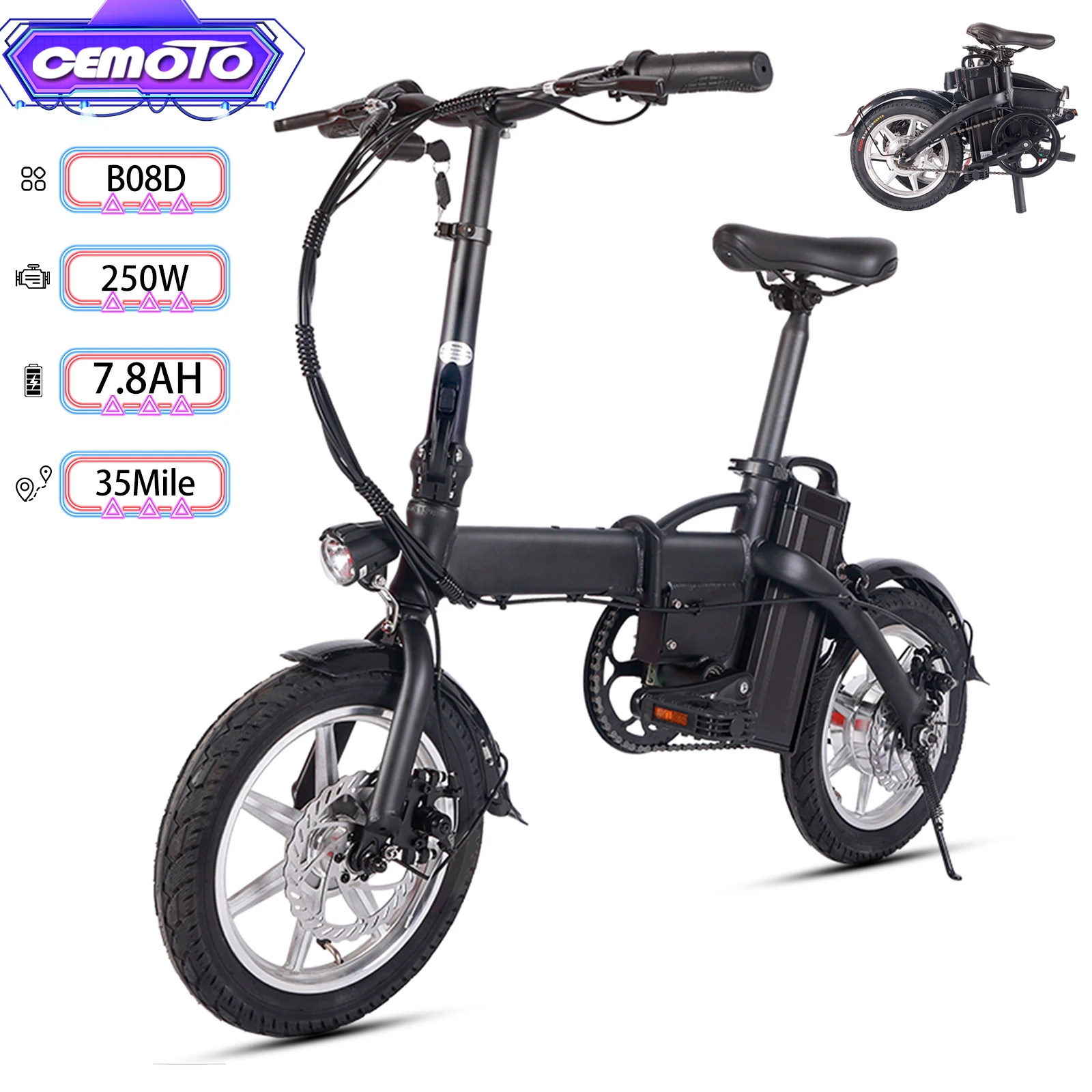 

Electric Bike Foldable 250W Motor Top Speed 18 Mph Max Range 35 Miles Mini Commuter Electric Bike 48V 7.8AH Battery New E-Bike
